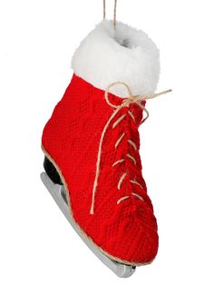 7 Red Knit Ice Skate Ornament w/ Fur - MTX68877 RDWT - The Wreath Shop Ice Skate Ornaments, Christmas Tree Wreaths, Tree Wreaths, Make Your Own Wreath, Fun Ornaments, Wreath Making Supplies, Grey Fox, Ice Skate, Banner Images