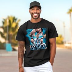 T-shirt with Image of Messi, Remembering his Triumphs, Unisex Gildan 100% cotton Messi T Shirt, Argentina National Team, Vintage Soccer, Team T Shirts, Miami Fl, Lionel Messi, Miami, Gender Neutral, Art Collection