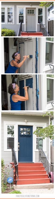 the steps are being painted to match the house's exterior color scheme and style