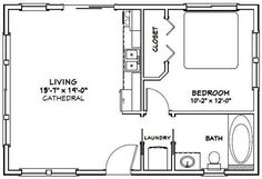 the floor plan for an apartment with two bathrooms and one bedroom, including a laundry room