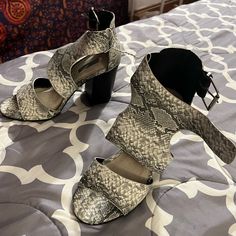 Primark Grey And White Snakeskin Cutout Booties Nwt Never Worn 3 1/2 Inch Heel Strappy Cutouts With Silver Buckles Can Be Dressed Up Or Down- Great Closet Staple Just Have Never Worn Them! Retail: $21.00 Spring Snake Print Round Toe Heels, Primark Shoes, 2 Inch Heels, Snake Skin, Gray White, Grey And White, Bootie Boots, Ankle Boots, Dress Up