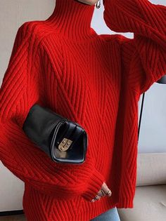 Warm Winter Fashion, Plain Sweater, Plain Sweaters, Winter Chic, Winter Pullover, Long Sleeve Pullover Sweater, Long Sleeve Knit Sweaters, Formal Dresses For Women, Loose Sweater