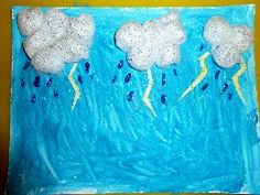 a child's art project with clouds and rain