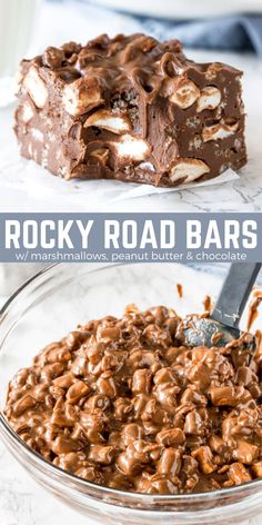 no bake rocky road bars in a glass bowl