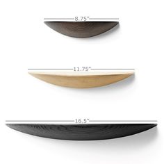 three different types of wooden shelves with measurements for each shelf in the same size and width