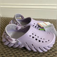 Brand New! Crocs Echo Clog Lilac Shoes Women Size 8 Men’s Comes From A Pet/Smoke Free Home Synthetic Low-top Clogs For Outdoor, Crocs Echo Clog Outfit, Crocs Echo Clog, Echo Clog, Crocs Echo, Purple Crocs, Disney Crocs, Lilac Shoes, Crocs Baya