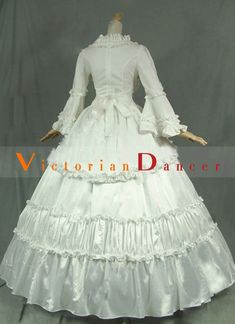 Victorian Gothic Steampunk Ball Gown Wedding Dress   Condition: Brand New  Color: amp;nbsp; As Picture  Material: Cotton And Satins  Silhouette: Ball Gown  Sleeve Length: Long Sleeve  Dresses Length:Floor-Length  Neckline: Square Collar  Decoration: Ruffles  Style: Vintage  Includes: Dress    amp;nbsp;    amp;nbsp; Floor-length Ruffled Ball Gown For Costume Party, Gothic Victorian Ball Gown For Costume, Victorian Style Fitted Costume Ball Gown, Victorian Ball Gown Costume, Victorian Style Fitted Ball Gown Costume, Victorian Ball Gown With Attached Cancan For Costume Party, White Victorian Dress With Historical Design For Costume, Gothic Wedding Gown For Halloween, Victorian Fitted Ball Gown For Wedding