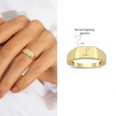 14k Gold Bold Initial Ring is the last piece to complete your classy daily style. Just imagine your first letter stamp on it to make it more unique and special for you. One letter or number combination can be stamped on the ring if you want. Please note your personalization during checkout. 14k Gold Stick Band Engravable Ring is also avaliable: https://www.etsy.com/listing/1353343274/ 14k Gold Wide Band Engravable Ring is also avaliable: https://www.etsy.com/listing/1351788904/ 14k Gold Hexagon Classic 14k Gold Initial Ring For Personalized Gift, Personalized 14k Gold Rings With Initials, Personalized Initials 14k Gold Rings, Classic Personalized Rose Gold Initial Ring, Classic 14k Gold Customizable Signet Ring, Personalized Initial Ring In Yellow Gold, Modern Personalized 14k Gold Initial Ring, Classic Rose Gold Initial Ring As A Gift, Classic 14k Gold Customizable Rings