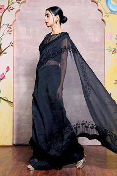 Shop for Shilpi Gupta Black Organza Saree With Embroidered Blouse for Women Online at Aza Fashions Organza Pre-draped Saree For Diwali Evening, Elegant Chanderi Pre-draped Saree For Evening, Art Silk Blouse Piece For Evening Festivals, Art Silk Blouse Piece For Evening And Eid, Bollywood Style Organza Saree For Evening, Bollywood Style Evening Saree In Organza, Bollywood Style Evening Organza Saree, Evening Bollywood Organza Saree, Evening Tissue Silk Pre-draped Saree For Festivals