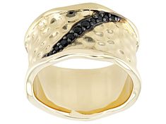 Moda Al Massimo® 18k Yellow Gold Over Bronze Black Diamond Simulant Hammered Satin Finish Ring. Measures approximately 7/16 of an inch in width and is not sizable. Modern Yellow Gold Jewelry With Black Diamonds, Elegant Gold Diamond Ring With Black Diamonds, Elegant Gold Rings With Black Diamonds, Fine Jewelry Gold Diamond Ring With Black Diamonds, Gold Diamond Ring With Black Diamonds, Gold Diamond Ring With Black Diamonds For Formal Events, Gold Diamond Ring With Black Diamonds For Formal Occasions, Formal Gold Diamond Ring With Black Diamonds, Fine Jewelry With Black Diamonds In Gold