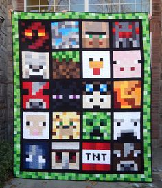 a quilt made to look like video game characters