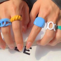 Chunky Clay Rings 2pcs Y2k Rings Chunky Indie Clay Rings Indie Jewelry Colorful Rings 80s Styles Wavy Wings Organic Shape Rings Funky Rings, Clay Ring, Polymer Clay Ring, Clay Rings, Seed Bead Flowers, Indie Jewelry, Trendy Ring, Chunky Rings, Handmade Rings