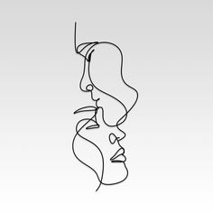 a black and white line drawing of a woman's face