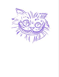 a drawing of a cat's face with an evil grin on its face and eyes