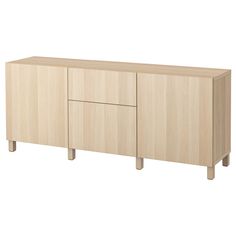 the sideboard has two doors and three drawers