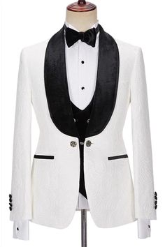 Buy New in White Jacquard Three Pieces Wedding Men Suits with Velvet Lapel for men from Ballbella. Huge collection of Shawl Lapel Single Breasted Men Suit sets at low offer price & discounts, free shipping & custom made. Order Now. White Shawl, Velvet Shawl, Pieces Men, Prom Suits, Wedding Suits Men, White Jacket, Slim Fit Men, Online Clothing Stores, Wedding Men