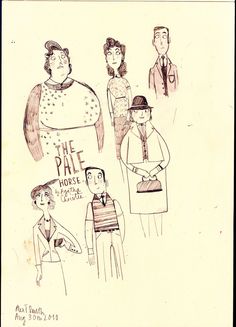 an old drawing of people in different outfits