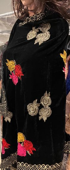 Mesmerizing shawl for any wedding or formal occasion. Fully floral embroidered velvet shawl with borders. Velvet Embroidered Shawls, Evening Saree With Floral Embroidery, Elegant Floral Embroidered Evening Saree, Elegant Floral Embroidered Saree For Evening, Elegant Evening Saree With Floral Embroidery, Elegant Unstitched Embroidered Shawl Fabric, Elegant Velvet Saree, Formal Festive Embroidered Shawl, Evening Dupatta With Floral Embroidery In Traditional Drape