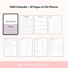 the printable planner is shown in pink and white