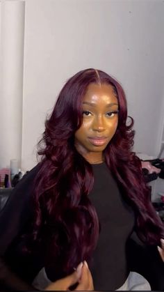 Red Black Hair Black Women, Plum Colored Hair On Black Women, Burgundy Hair Birthday Outfit, Burgundy Wigs For Black Women Styles, Dark Red On Black Women, 99 J Hair Color, Burgundy Wigs Hairstyles, Dark Cherry Red Hair Black Women, Kelly Rowland Red Hair