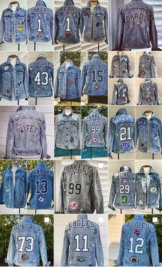 Custom Jean Jacket | Denim Jacket | Personalized | Texas ATM Aggies | A&M | College Football Team Made-to-order CUSTOM Jean Jacket Add AGGIES, the last name of your favorite player, or YOUR name to the back of your custom jacket! No two are exactly alike, as it is truly made to order just for YOU Aggies patches and their placement will be decided by seller. Please PM if you have any questions! A MAXIMUM of 10 letters across. Color variation may occur due to distressing. Jackets may vary slig Jeans Skirt Outfit, Jean Jacket Diy, Customised Denim Jacket, Custom Jean, Custom Jean Jacket, Diy Denim Jacket, Custom Denim Jacket, Hand Painted Denim Jacket, Team Jackets