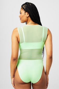 Mesh Bodysuit Fabletics green/green female regular Everyday Green Stretch Bodysuit For Sports, Green Stretch Bodysuit For Athleisure, Green Stretch Bodysuit For Workout, Green Stretch Workout Bodysuit, Green Athleisure Bodysuit For Yoga, Sleeveless Green Bodysuit For Gym, Green Bodysuit For Yoga, Fitted Green Bodysuit For Sports, Sleeveless Green Bodysuit For Yoga