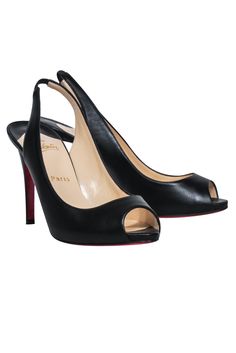 Set off a siren song with Christian Louboutin's peep toe pumps. Step out into the night in this daring design, calling attention to your feet with a slinky slingback and a simple, yet sexy, peep toe. Take a bold risk with this timeless classic! Size 8.5 (IT 38.5) Made in Italy 100% Leather Sling back strap Comes with dust bag Heel height 4" Leather Slingback Pumps With Round Toe For Night Out, Black Slingback Pumps With Red Sole For Party, Leather Open Toe Slingback Pumps For Night Out, Red Sole Almond Toe Heels For Night Out, Night Out Heels With Red Sole And Open Heel, Red Sole Heels For Night Out With Open Heel, Almond Toe Heels With Red Sole For Night Out, Open Heel Heels With Red Sole For Night Out, Black Heels With Red Sole For Spring