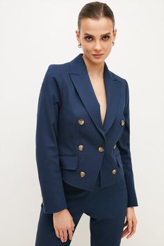 The Perfect Lightweight Layer For Spring, This Softly Tailored Jacket Comes Crafted From Our Signature Compact Cotton Stretch Fabric For A Sense Of Soft Structure. It Comes Punctuated With Double-Breasted Tortoiseshell-Style Buttons, Flap Pockets And Sharply Notched Lapels For A Polished Finish. Styled With The Matching Slim Pants Or Worn With Laid-Back Denim, It Always Looks Put Together. Classic Workwear Blazer With Covered Buttons, Classic Double-breasted Outerwear For Office Wear, Double-breasted Blazer With Button Closure For Office, Button-up Blazer With Covered Buttons For Work, Chic Tailored Blazer With Covered Buttons, Chic Workwear Blazer With Covered Buttons, Business Double-breasted Outerwear With Covered Buttons, Double-breasted Business Casual Blazer With Buttons, Double-breasted Office Blazer With Buttons