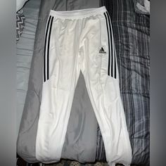 Never Worn, Nwot White Adidas Sportswear Joggers, Adidas White Sportswear Joggers, Adidas White Sportswear Bottoms, White Adidas Sportswear Bottoms, Sporty White Joggers With Three Stripes Branding, White Sportswear Pants With Three Stripes Branding, White Sporty Joggers With Three Stripes, Sporty White Pants With Three Stripes, White Sporty Pants With Three Stripes