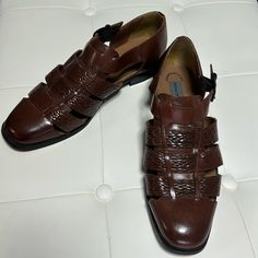 Stacy Adams Size 10 1/2 M Men's Brown Leather Casual Sandals New With Out The Box, Never Worn Brown Leather Dress Shoes For Summer, Summer Brown Leather Dress Shoes, Brown Round Toe Dress Shoes For Summer, Brown Leather Sole Dress Shoes For Summer, Brown Dress Shoes With Leather Sole For Summer, Summer Closed Toe Dress Shoes With Leather Sole, Brown Plain Toe Leather Shoes For Summer, Brown Formal Sandals With Cushioned Footbed, Formal Brown Sandals With Cushioned Footbed