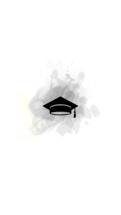 a black and white drawing of a graduation cap on top of a gray background with watercolor stains