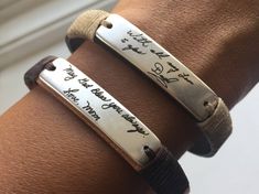 🎅 【Ｃｈｒｉｓｔｍａｓ Ｓｔａｒｔｓ Ｈｅｒｅ】 🎁 𝐮𝐩 𝐭𝐨 𝟐𝟓% 𝐎𝐅𝐅 Custom Handwriting Bracelet Leather, Signature Bracelet, Memorial Bracelet, Handwritten Bracelet Remembering A Loved One Handwritten Jewelry This custom handwriting cuff bracelet is sure to be an everyday favorite in your collection. This handwritten bracelet can be a unique and personal gift to keep a lovely memory alive forever. Engrave yours with a phrase, a signature or even a drawing - handmade leather with a magnetic closure - can be per Handwritten Jewelry, Remembering A Loved One, Tarnished Silver Jewelry, Handwriting Bracelet, Engraved Handwriting, Handwriting Necklace, Signature Bracelet, Handwriting Jewelry, Bracelet Leather