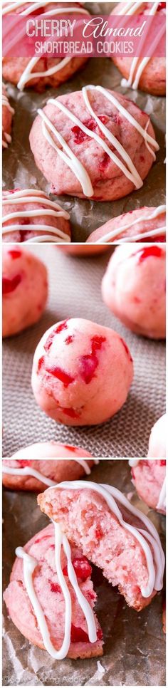 strawberry shortbread cookies drizzled with white icing