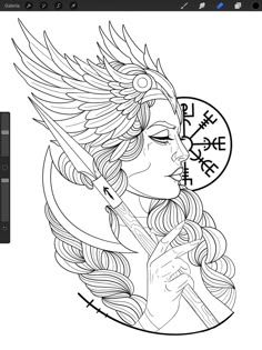 Valkyrie And Raven Tattoo, Viking Art Drawing Norse Mythology, Valkyrie Art Drawings, Viking Valkyrie Tattoo Design, Valkyrie Drawing, Valkyrie Illustration, Art Drawings Dark, Freya Tattoo