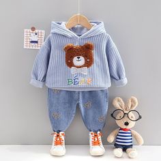 Winter Cotton Sets With Letter Print, Casual Long Sleeve Sets With Cartoon Print, Casual Long Sleeve Cartoon Print Set, Winter Cotton Sets With Long Sleeves, Casual Cartoon Print Sets For Winter, Cute Cotton Winter Sets, Cute Winter Cotton Sets, Hooded Cotton Sets For Winter, Cotton Hooded Winter Sets