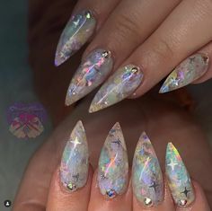 Moonstone Nails, Holographic Nail Designs, Splatter Nails, Opal Nails, Witchy Nails, Sassy Nails, Nail Designs Ideas, Cute Nail Art Designs, Nail Designs Glitter