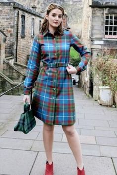 Tartan Shirt Dress Fitted Plaid Dress With Buttons For Fall, Fitted Plaid Dress With Buttons For Work, Fitted Collared Shirt Dress For Winter, Winter Collared Fitted Shirt Dress, Fitted Plaid Dress For Work, Casual Fitted Plaid Dress, Plaid Office Dress, Elegant Plaid Dress For Daywear, Classic Fitted Plaid Dress For Fall