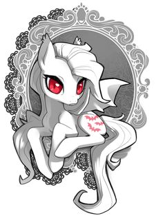 a drawing of a white pony with red eyes