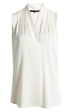 Soft ruching at the stand collar and shoulders releases elegant drape to the surplice front of a versatile shell sewn from stretch-woven silk. 27" length (size Medium) V-neck Sleeveless Sheer 91% silk, 9% elastane Dry clean By Kobi Halperin; imported Individualist Kobi Halperin, Ivory Dress, The Stand, Elegant Drapes, Blouse Nordstrom, Ivory Dresses, Dress Sleeveless, Sleeveless Blouse, Silk Blouse