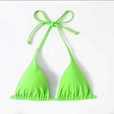 Very Flattering Bright Like Green Color. Triangle String Bikini Top. Brand New, Never Worn, With Original Bag. Removable Pads. This Is The Top Only! Make It Yours Today :) Green Triangle Halter Top With Built-in Bra, Green Triangle Halter Top For Party, Party Beachwear Green Halter Top, Green Triangle Halter Top For Beachwear, Green Summer Halter Top For Beach Party, Summer Green Halter Top For Beach Party, Green Beachwear Halter Top, Green Backless Halter Top For Vacation, Green Triangle Top Swimwear For Party