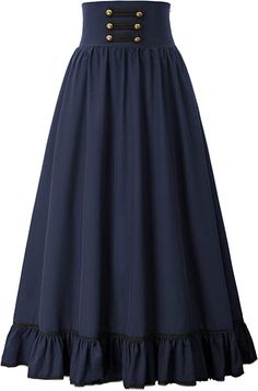 Gothic Victorian Style Walking Skirt Maxi Skirt Vampire Dark Academia Halloween High Waist A Line Skirt, Blue Skirt Outfits, Long Blue Skirts, Long Skirt Fashion, Effortless Outfit