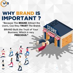 an advertisement for a store with people walking around it and the words why brand is important?