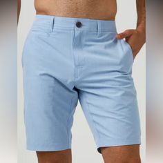 Size: 30 Color: Light Blue Nwt Blue Bottoms With Hip Pockets And Short Length, Casual Blue Shorts With Hip Pockets, Blue Cotton Bermuda Shorts, Blue Mid-rise Cotton Shorts, Mid-rise Blue Cotton Shorts, Blue Cotton Mid-rise Shorts, Blue Cotton Bottoms With Built-in Shorts, Light Blue Cotton Bottoms With Built-in Shorts, Blue Bottoms With Comfort Waistband For Spring