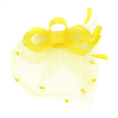 Mesh Flower Fascinator Yellow Hair Accessories For Summer Party, Adjustable Yellow Headpiece For Summer, Adjustable Yellow Headpieces For Summer, Adjustable Yellow Summer Headpieces, Yellow Headband For Summer Wedding, Yellow Flower Hat For Spring, Yellow Flower-shaped Hats For Spring, Yellow Summer Wedding Headband, Yellow Headband For Spring Party