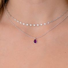 This layered Amethyst birthstone necklace is a set of 2. The chains are solid sterling silver 925. They have an extension so that the size can be adjusted. The one necklace is a plain chain while the other has a teardrop stone on it. Necklace Silver Layered, Amethyst Birthstone Necklace, Silver Layered Necklace, Amethyst Birthstone, Necklace Amethyst, Layered Necklace Set, Pretty Necklaces, Layered Necklace, Birthstone Necklace