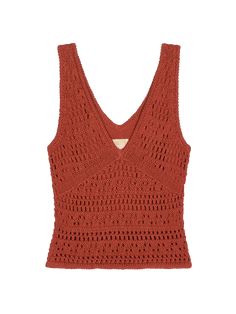 Add some texture to your summer rotation with this chic crochet tank. And yes, it's fully lined. (This one comes in Ginger.) Make it a set with the Driana Skirt. | Women's Adriana Tank in Ginger | Ethical Essentials Fitted Textured Crochet Top For Beach, Sleeveless Crochet Top With Pointelle Knit For Vacation, Sleeveless Pointelle Knit Crochet Top For Vacation, Fitted Pointelle Crochet Top For Summer, Fitted Pointelle Knit Crochet Top For Summer, Fitted Textured Knit Crochet Top For Summer, Textured Beach Tops, Vacation Sleeveless Crochet Top With Pointelle Knit, Textured Knit Crochet Top For Summer