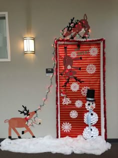 an image of a door decorated with christmas decorations and snowman on pinterest