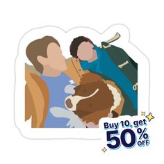 a sticker with an image of two men hugging each other and the text buy 10 get 50 % off