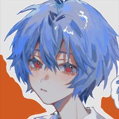 an anime character with blue hair and red eyes