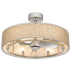 a ceiling light with two lights on each side and a circular shade in the middle